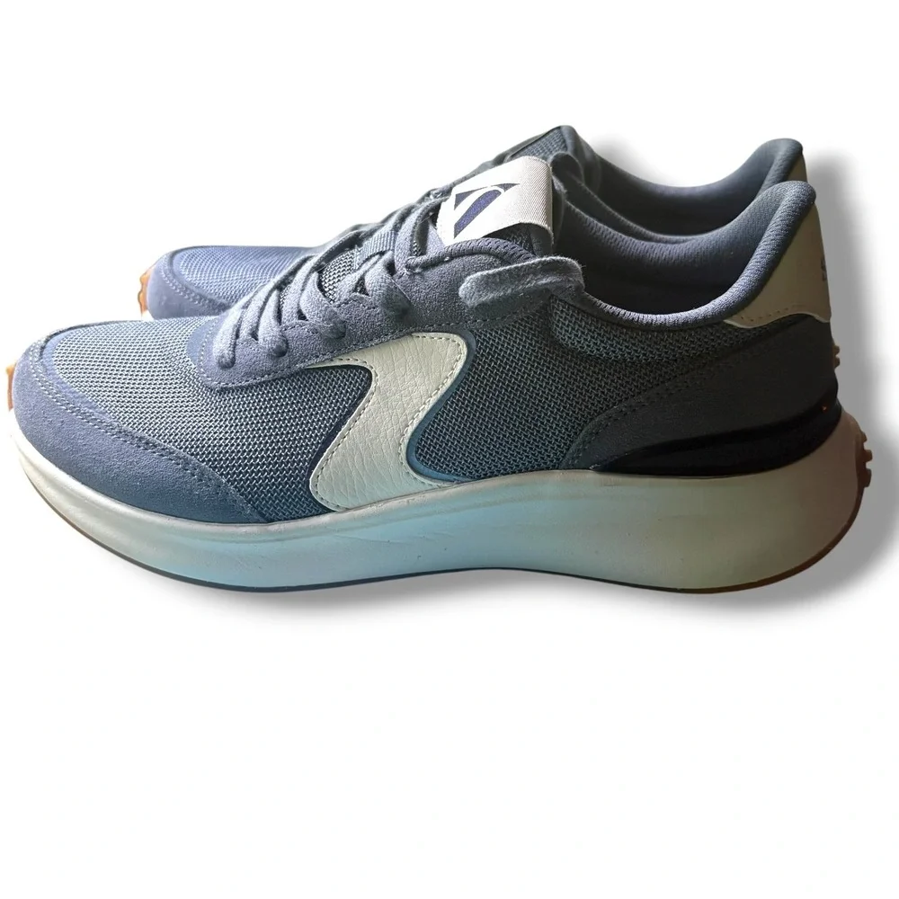 Skechers Air-Cooled Memory Foam Slate Blue Suede Mesh Athletic Sneakers